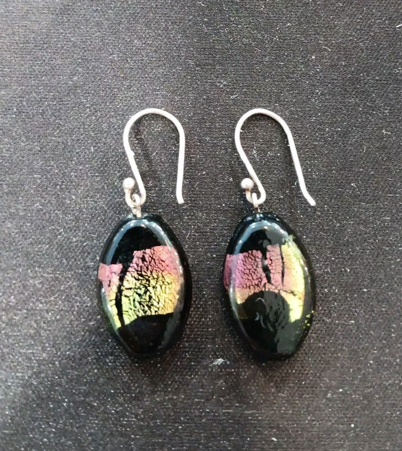 Pair Of Fused Glass Multi Color Dangle Drop Earnings Gift For Wife Girlfriend