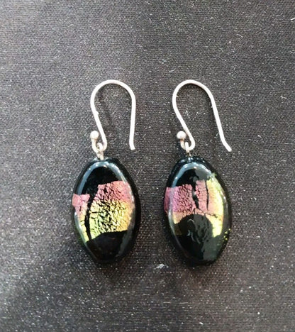 Pair Of Fused Glass Multi Color Dangle Drop Earnings Gift For Wife Girlfriend