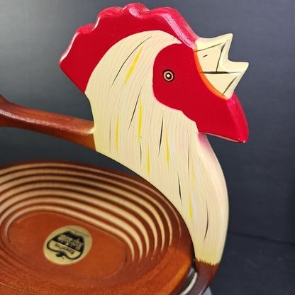 HAWAIIAN MAGIC BASKET  WOODEN ROOSTER  (BREAD BASKET) FARMHOUSE CHIC