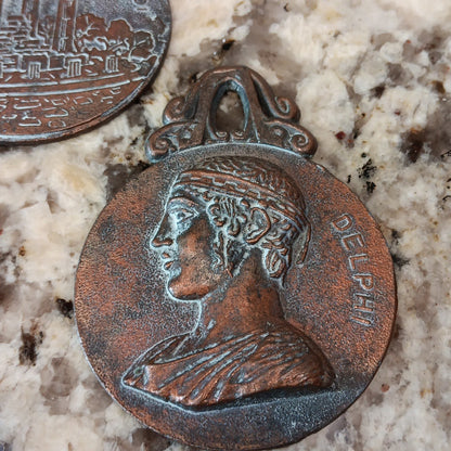 2 Vintage 1947 Metal Art Delphi Paper Letter Clip Holder Greece Read