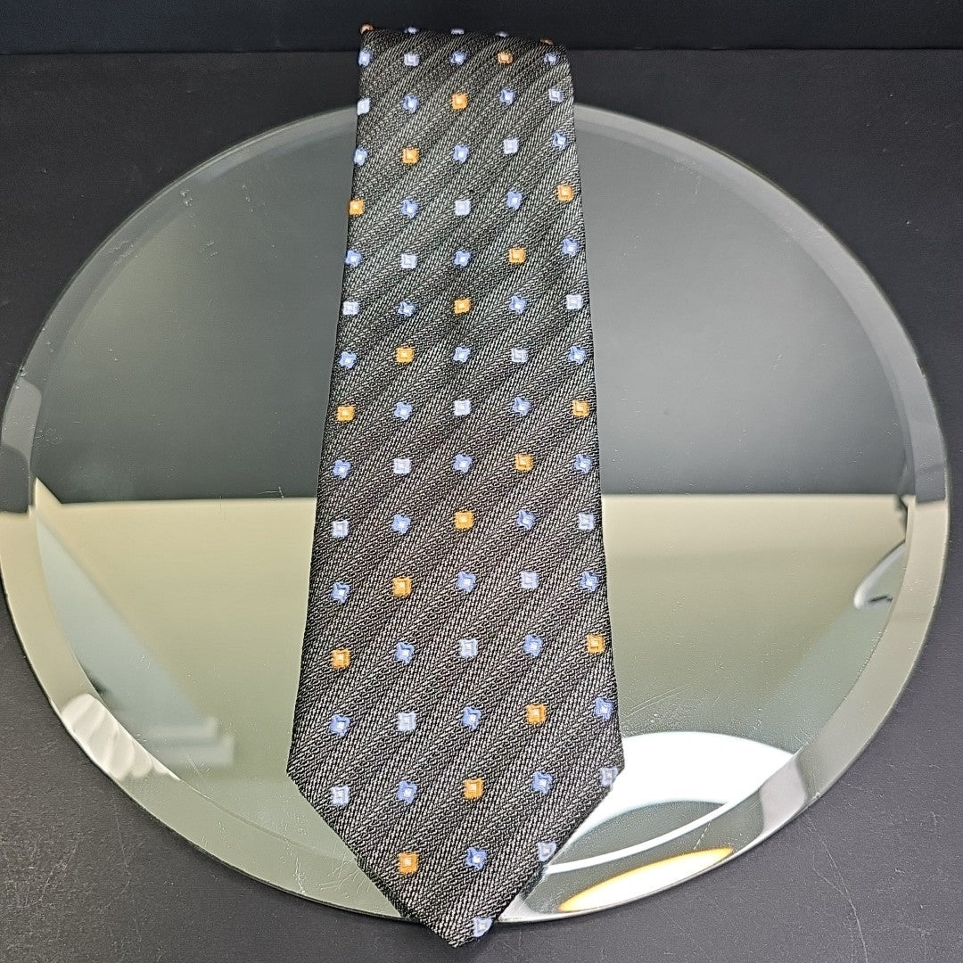 Serica Made in Italy Silk Tie Grey Box Cross Stripe Pattern Formal Career