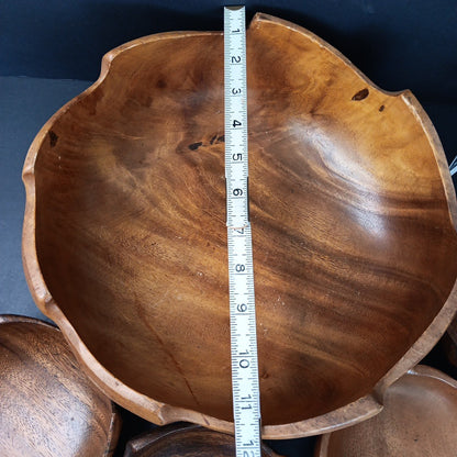 Vintage Monkey Pod Philippines Wood Salad Bowl Set ~ 5 Piece Flower Shaped