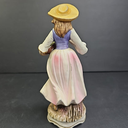 Porcelain Figure of Lady with Basket of Grapes 7"