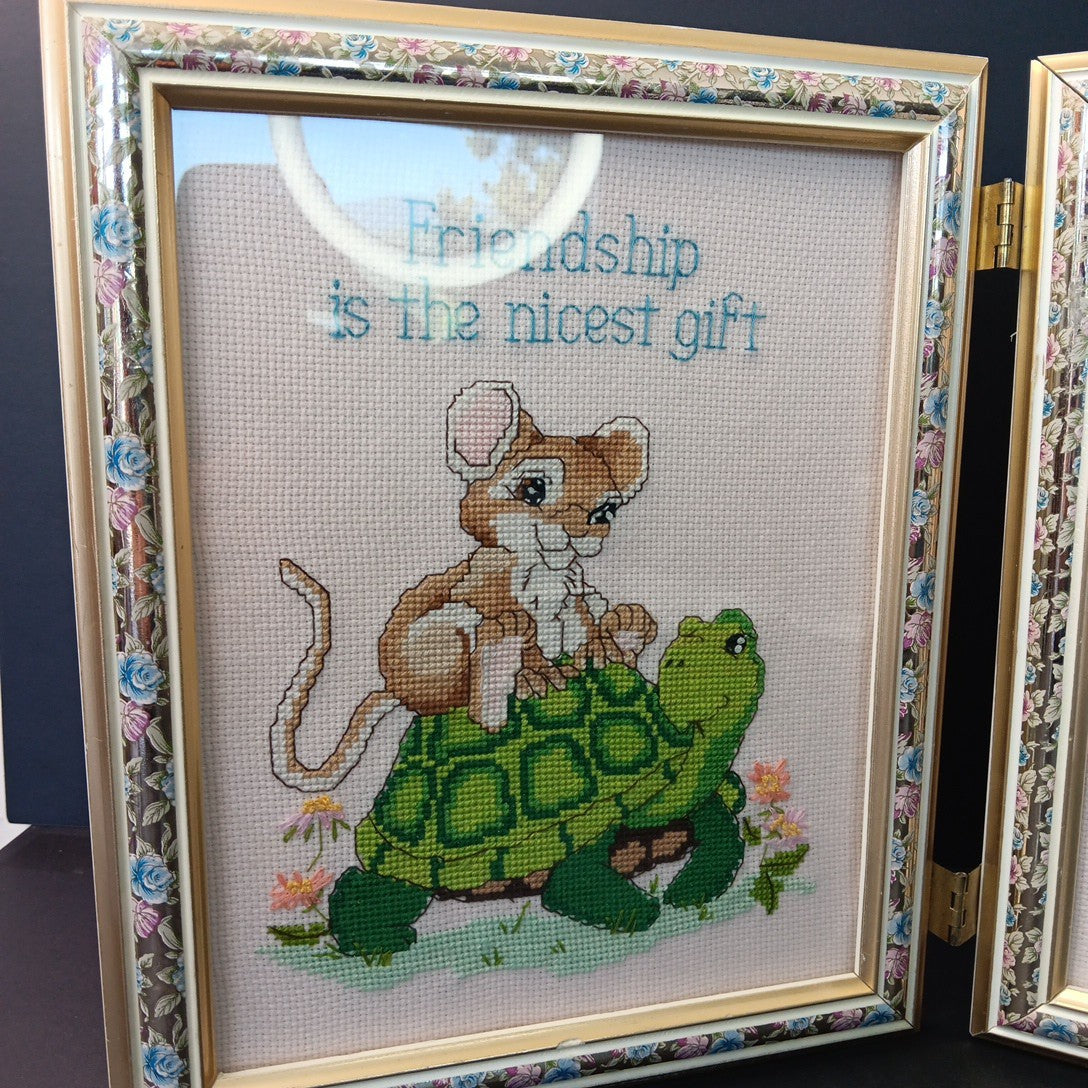 Needlepoint Finished In Frame Desk Decor Gorgeous! Turtle Rabbit Mouse Canada