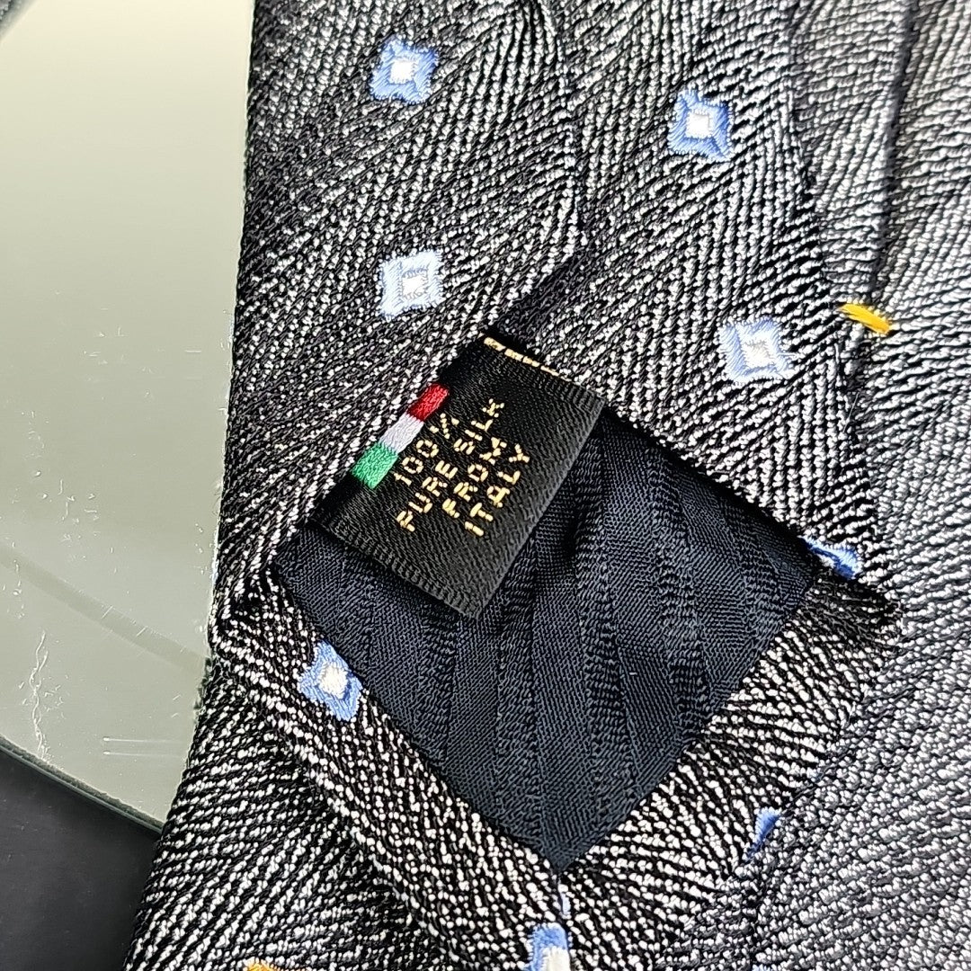 Serica Made in Italy Silk Tie Grey Box Cross Stripe Pattern Formal Career