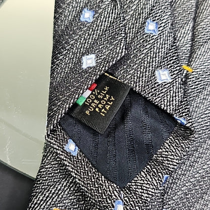 Serica Made in Italy Silk Tie Grey Box Cross Stripe Pattern Formal Career