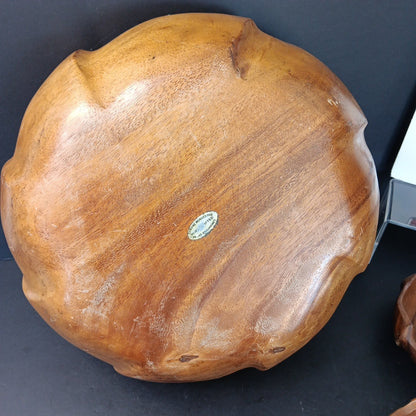 Vintage Monkey Pod Philippines Wood Salad Bowl Set ~ 5 Piece Flower Shaped