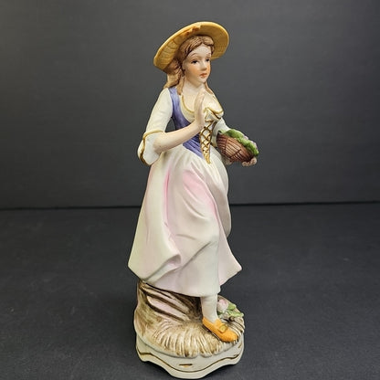 Porcelain Figure of Lady with Basket of Grapes 7"