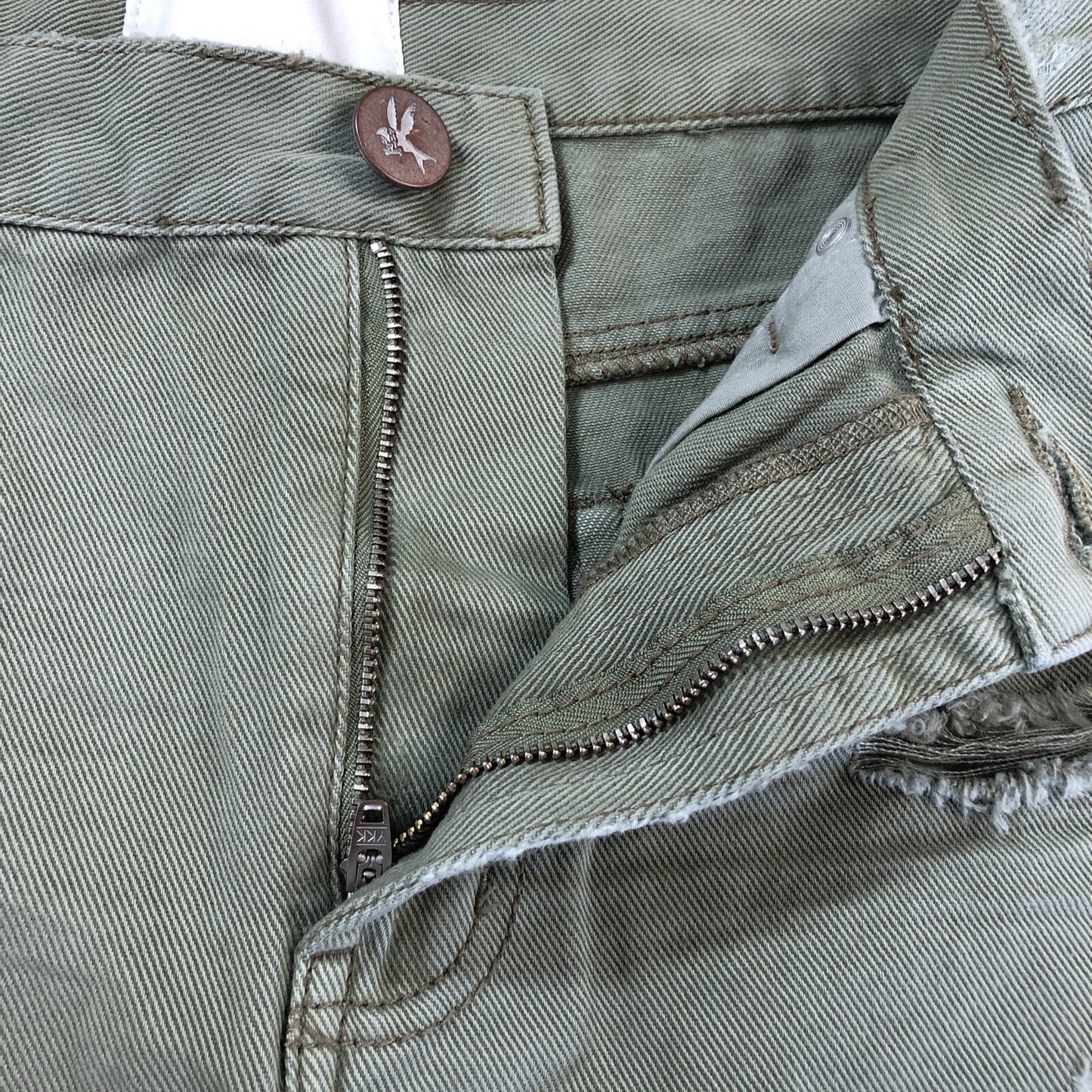 Size 26 One Teaspoon Womens Jean Skirt Olive Green Rips Fringe Grunge CN