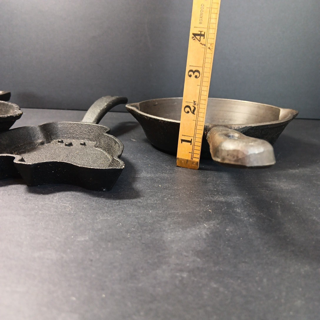 3 X Small Cast Iron Pans For Camping RV Travel Eggs Etc. Owl See Photos