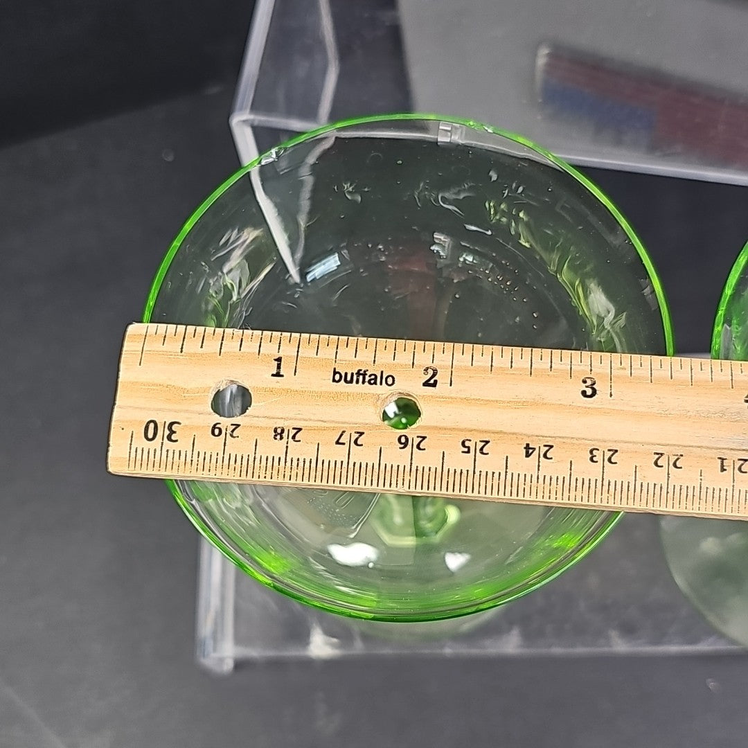 Vintage Uranium Glass Stemmed Wine Goblets  Set of 2 Glows Under 395 365