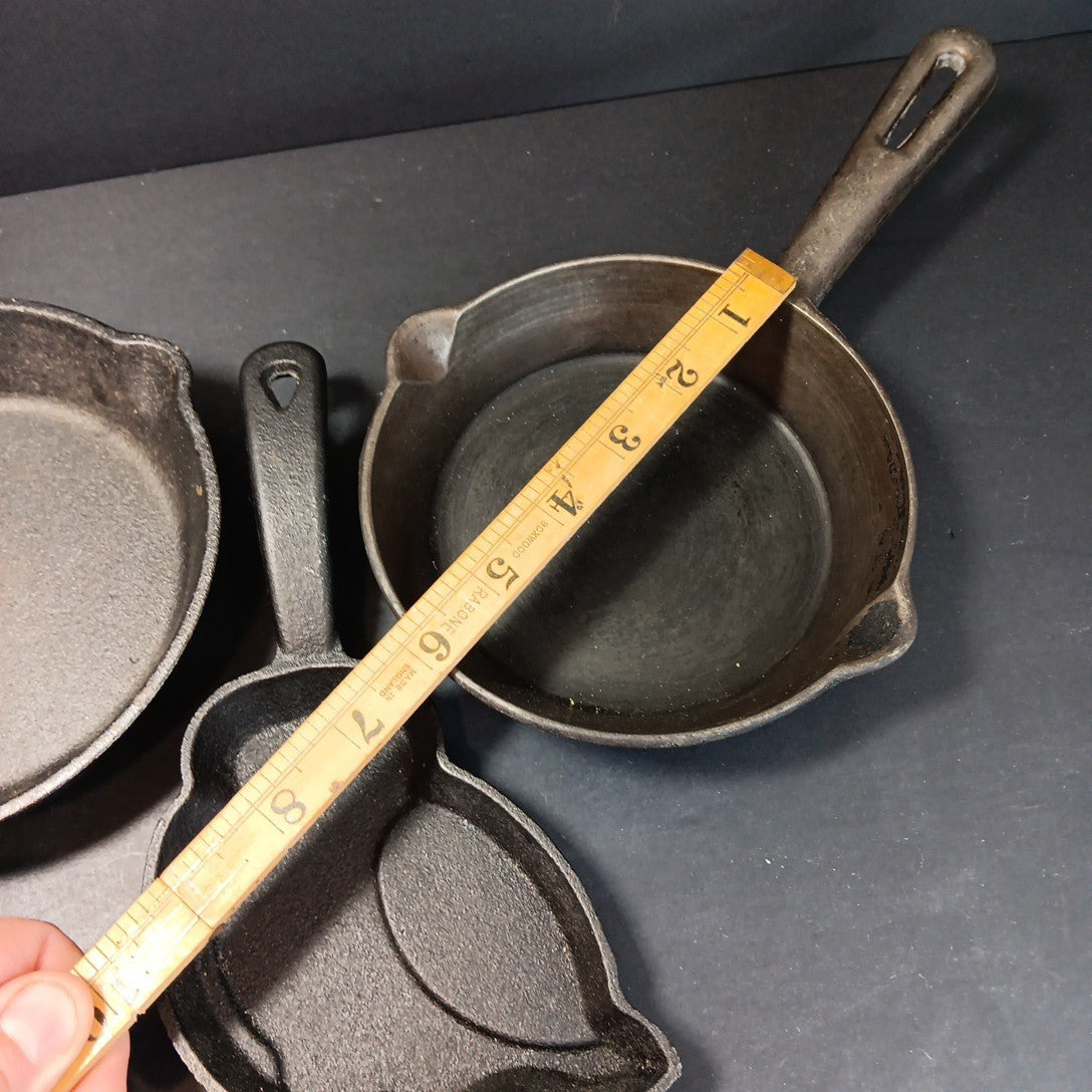 3 X Small Cast Iron Pans For Camping RV Travel Eggs Etc. Owl See Photos