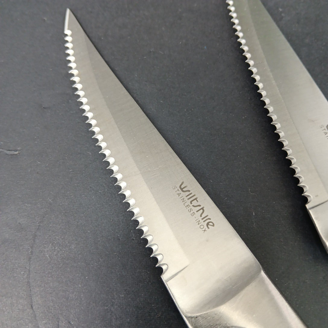 6 Wiltshire Steak Knifes Brushed Stainless Steel INOX Large Handle CN