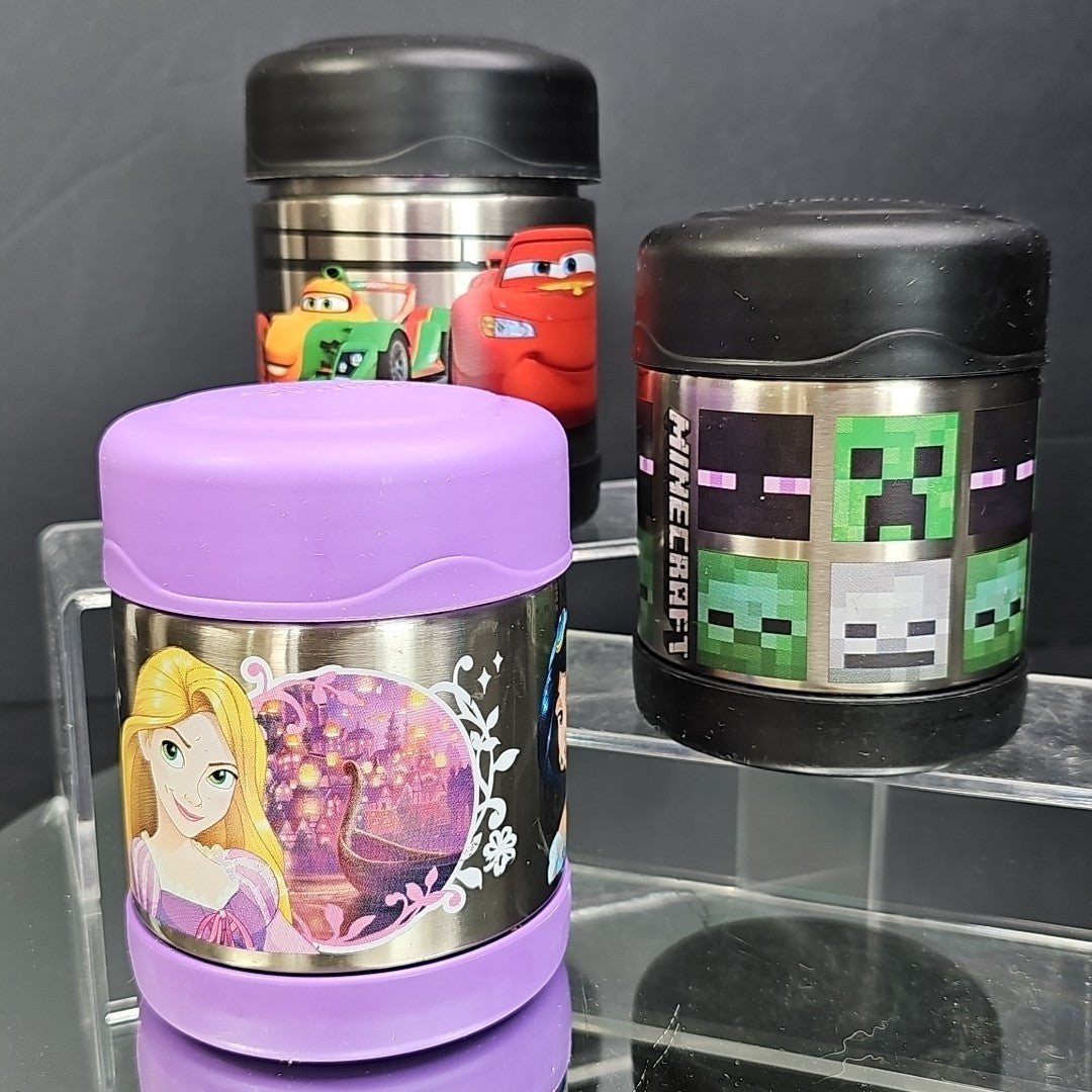 Disney Princess Minecraft And Cars Hot Cold Thermos Steel Food Jar (10oz) 3pcs