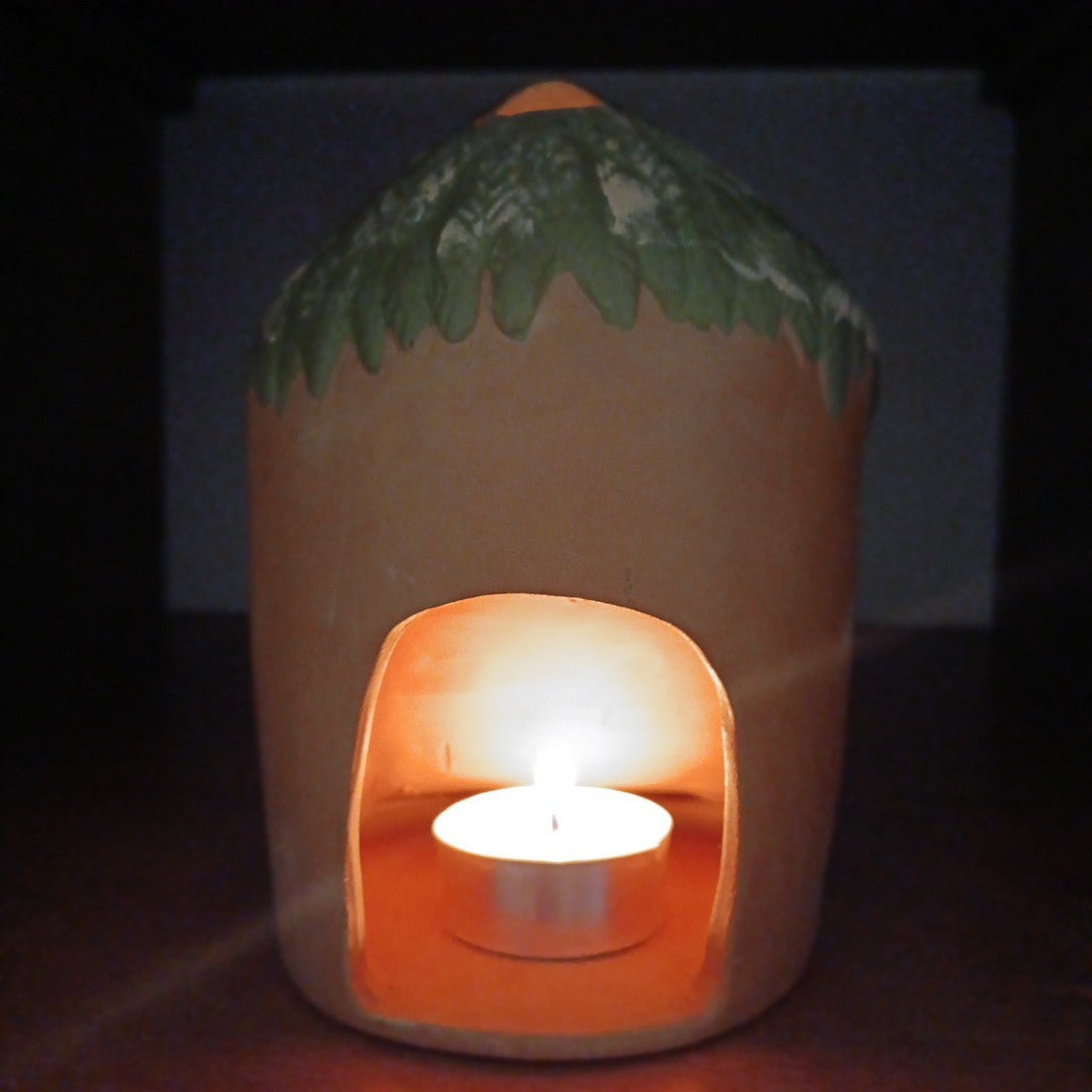 Peruvian Redware Terracotta Folk Art Christmas Nativity Scene Tea Light Holder