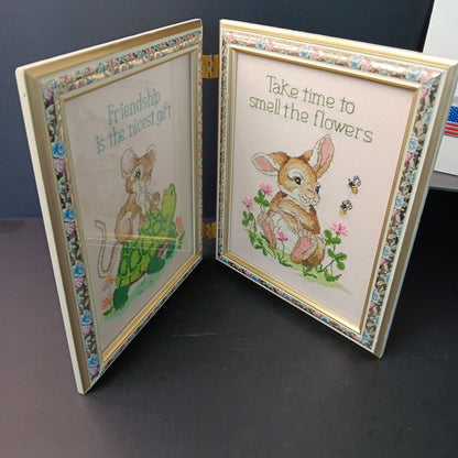 Needlepoint Finished In Frame Desk Decor Gorgeous! Turtle Rabbit Mouse Canada