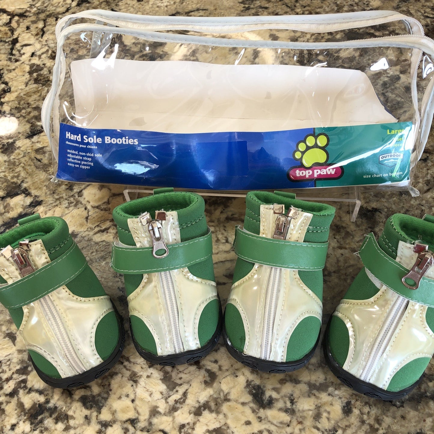 Size Large Top Paw Hard Sole Booties Non-skid Sole Adjustable Strap Zip Up CN