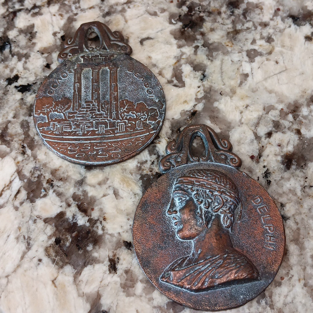 2 Vintage 1947 Metal Art Delphi Paper Letter Clip Holder Greece Read