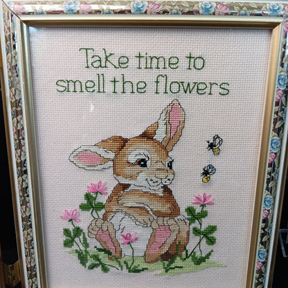 Needlepoint Finished In Frame Desk Decor Gorgeous! Turtle Rabbit Mouse Canada