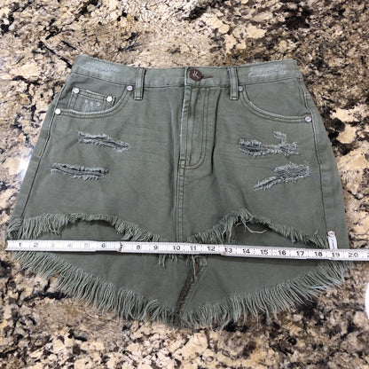 Size 26 One Teaspoon Womens Jean Skirt Olive Green Rips Fringe Grunge CN
