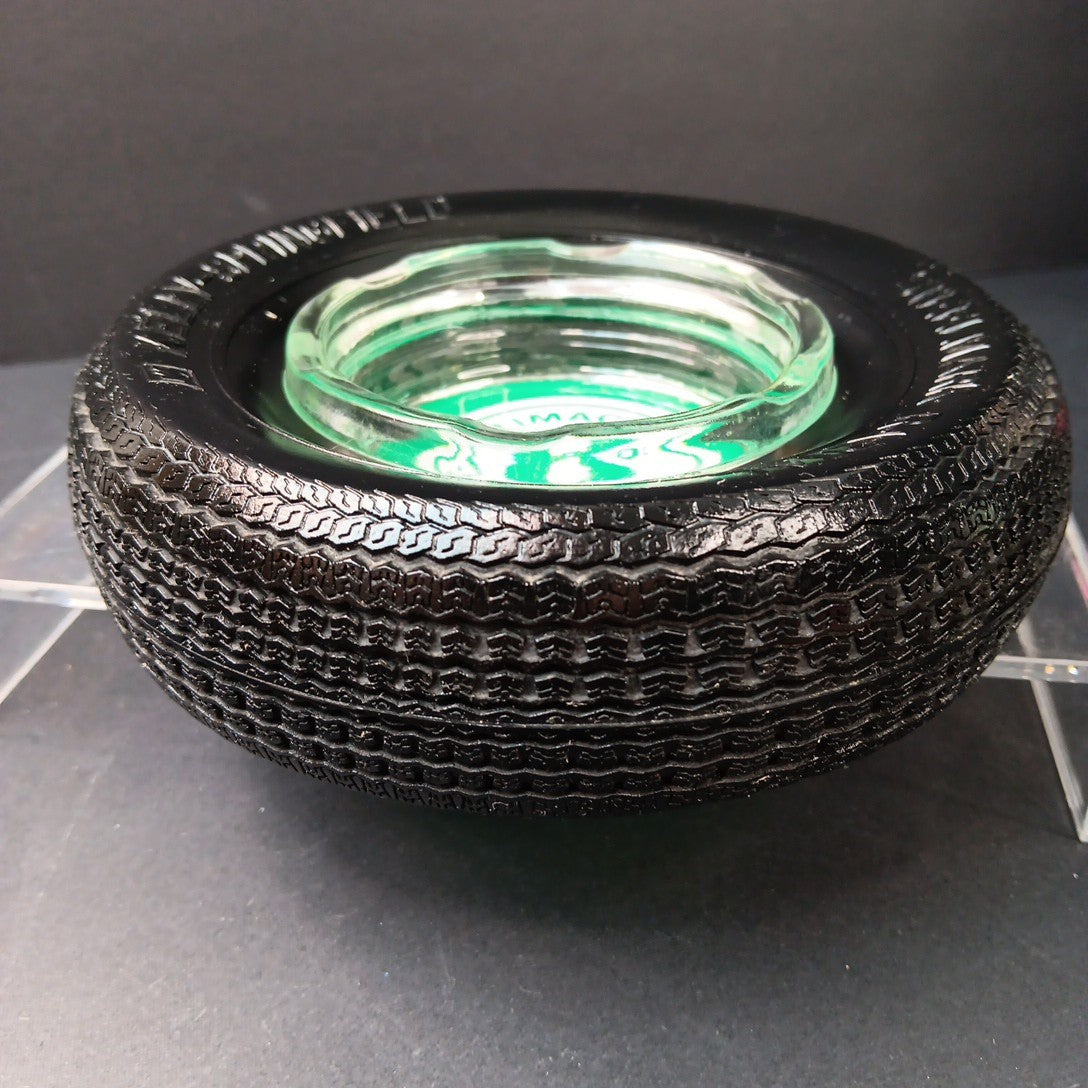 Kelly-Springfield And Timac Tire Sales Ltd Vintage Ashtray Rubber Tire And Glass