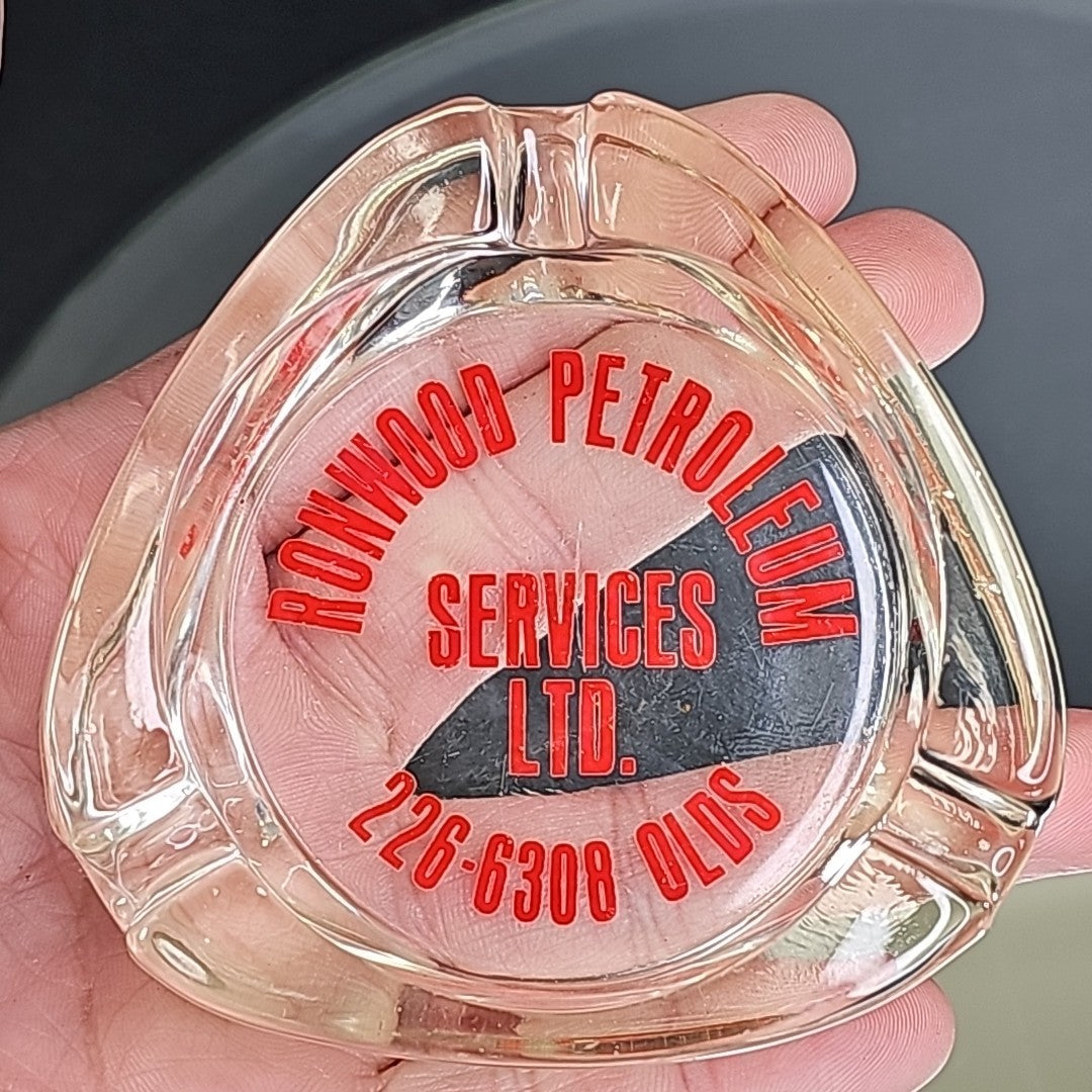 Vintage 1980s Advertising Glass Ashtray Ronwood Petroleum Services Oil Gas CA