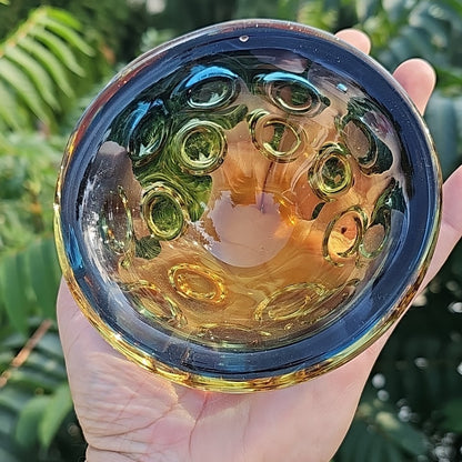 Blue To Amber Fading Bowl Handmade MCM Vintage Heavy Very Cool Piece