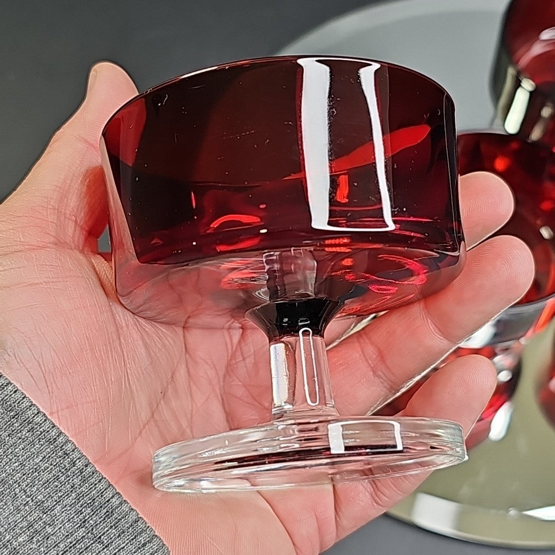 Ruby Red Cavalier Stem Glass 4pcs Dessert Bowls From Luminarc France