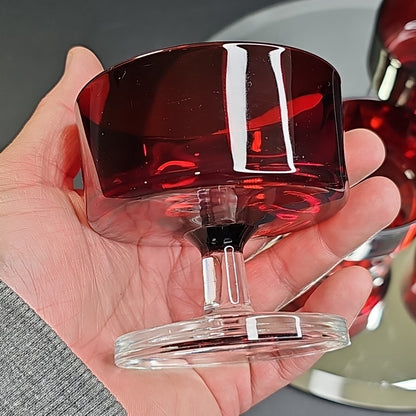 Ruby Red Cavalier Stem Glass 4pcs Dessert Bowls From Luminarc France