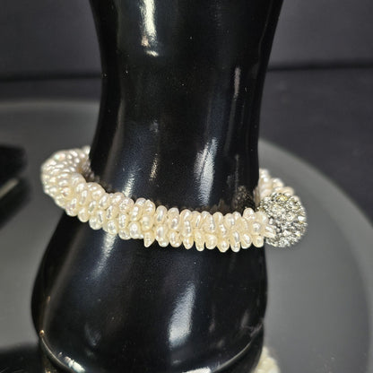 Authentic Freshwater Pearl Necklace And Bracelet Set Diamond ? Clasps VTG Read