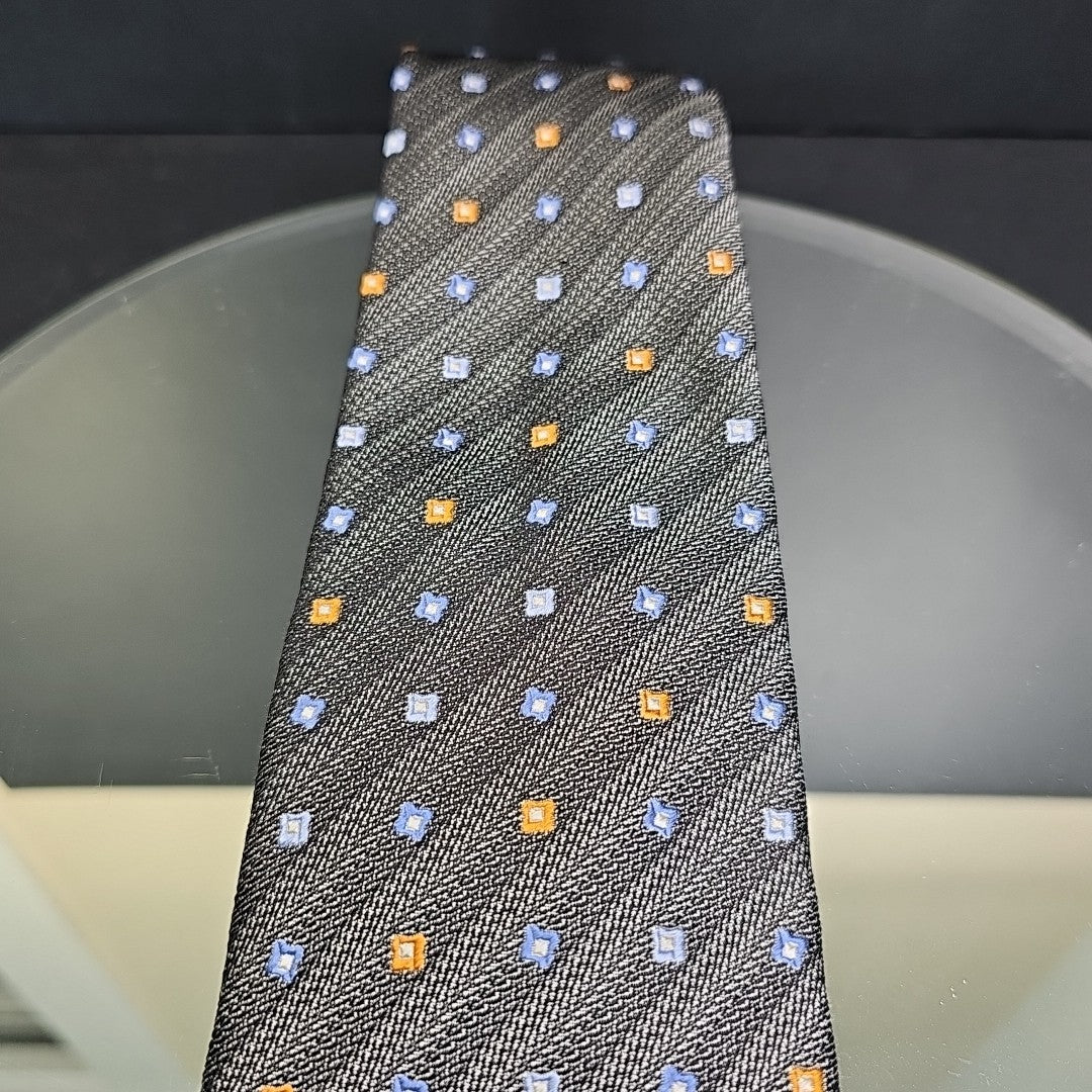 Serica Made in Italy Silk Tie Grey Box Cross Stripe Pattern Formal Career