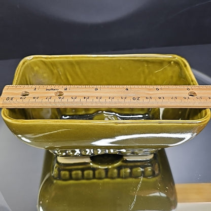 Vintage 404 6 USA Avocado Olive Green Rectangle Footed Pottery Planter