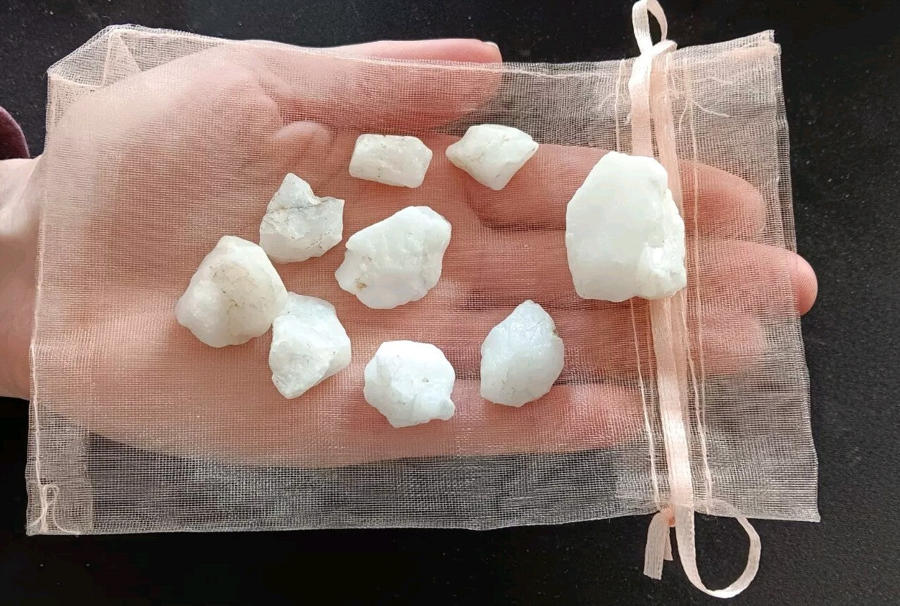 9pcs Quartz Natural Healing Rubbing Stones In Draw String Bag. Canadian Stones