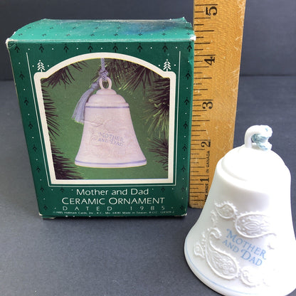 Hallmark Bell Mother And Dad Ceramic Ornament Dated 1985 Keepsake Christmas TW