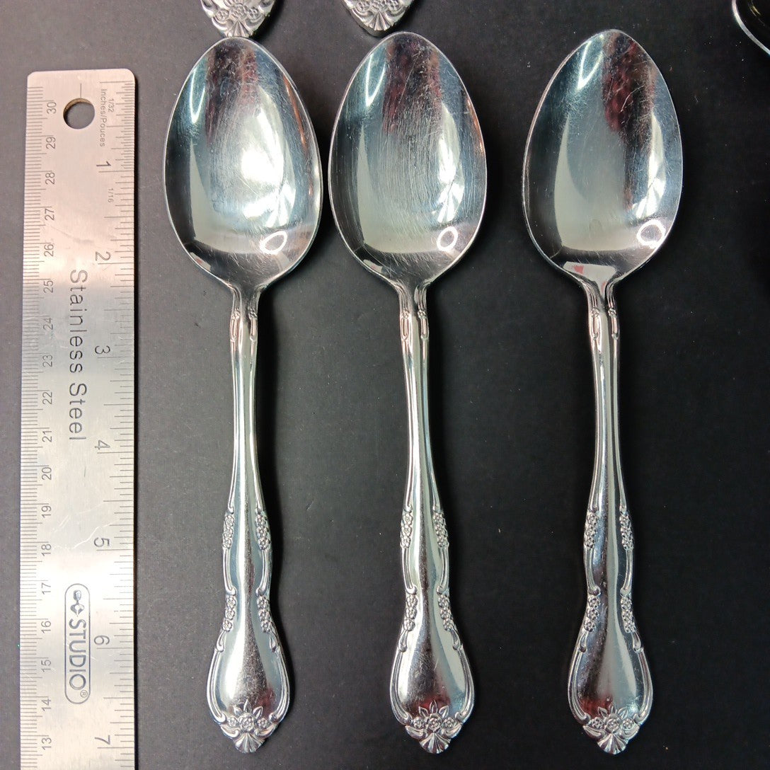 14pc Stainless Steel Korea Flatware Incomplete Set Rose Flowers Fork Knife Spoon