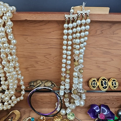 Brooches, Necklaces, Bracelets Jewelry Includes Wood Box Collection Brooch Chain