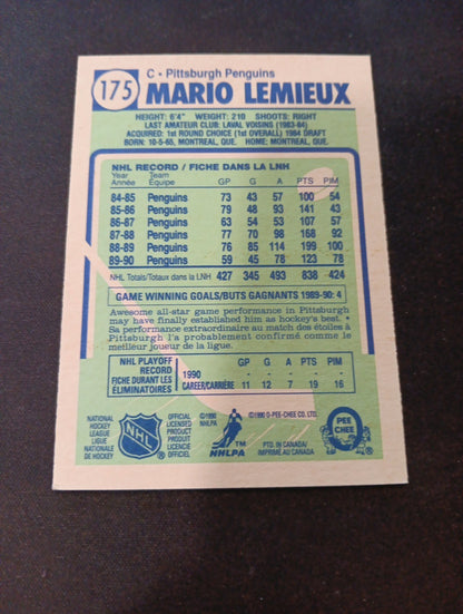Mario Lemieux 1990-91 O Pee Chee 🟡⚫🟡 #175 Pittsburgh Penguins