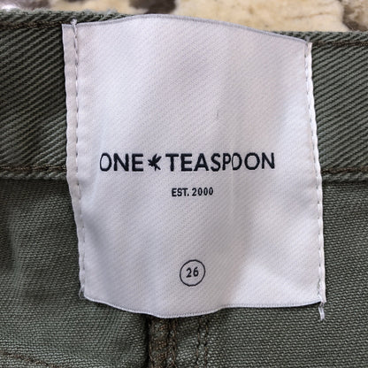 Size 26 One Teaspoon Womens Jean Skirt Olive Green Rips Fringe Grunge CN