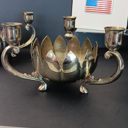 Pair Of Silver Plated Candelabras Lotus Flower Candle Holders. Read. No Candles