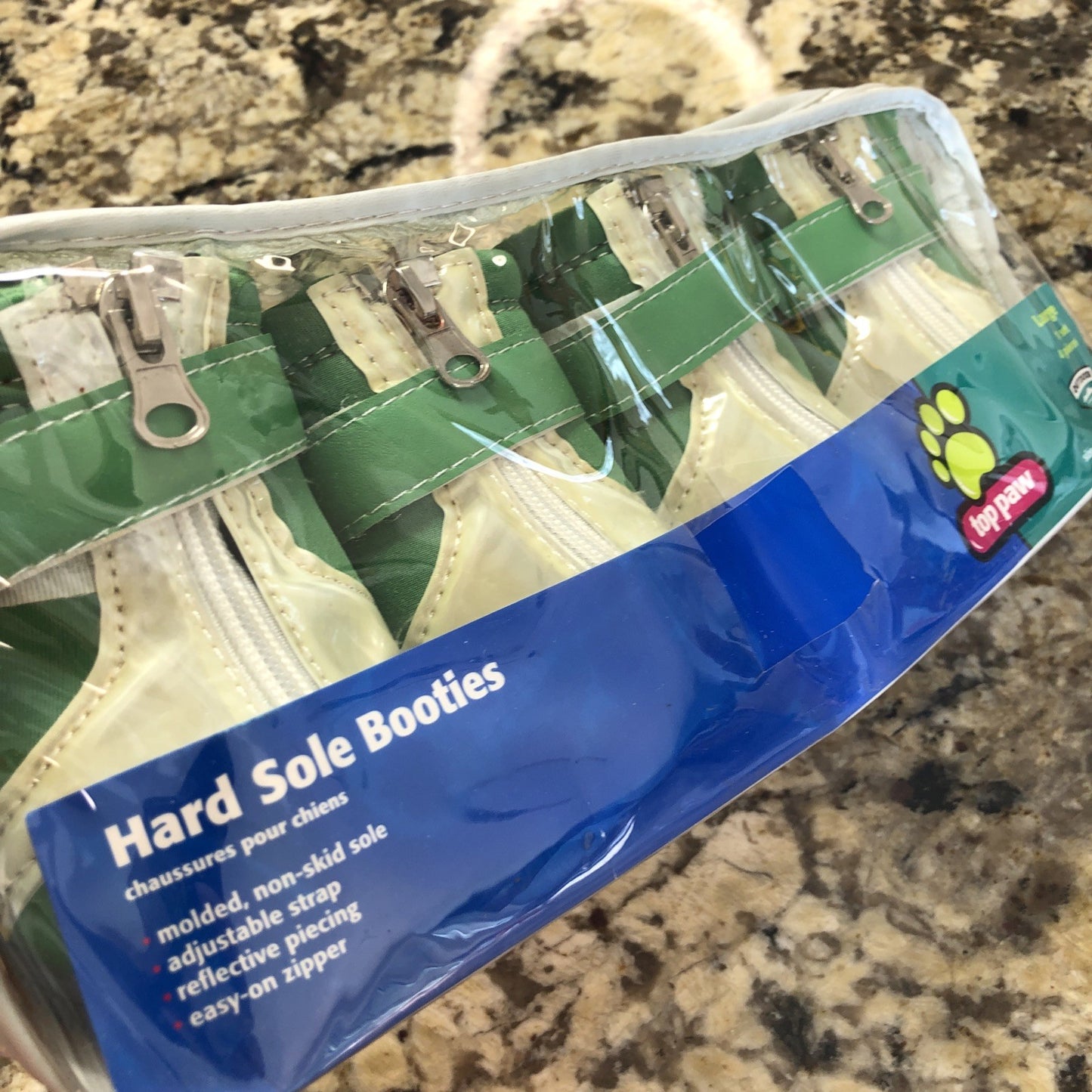 Size Large Top Paw Hard Sole Booties Non-skid Sole Adjustable Strap Zip Up CN