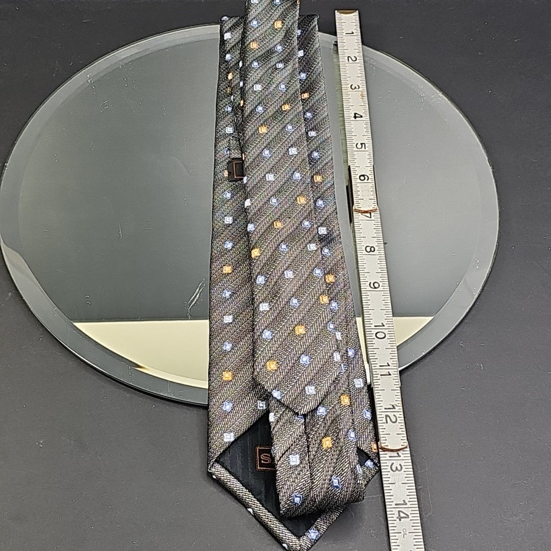 Serica Made in Italy Silk Tie Grey Box Cross Stripe Pattern Formal Career