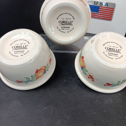 Set of 3 Corelle Corning Abundance Ramekins Bowls 4 Inch Stomeware CN