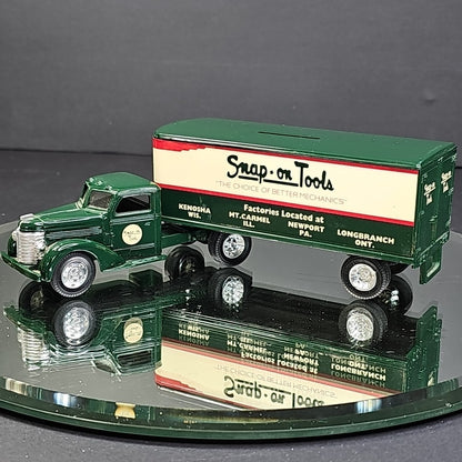Ertl Snap-On 1948 Diamond T Tractor Trailer Die-Cast Metal Coin Bank Read
