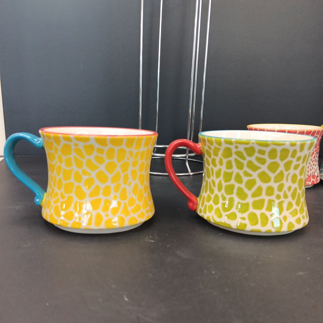 Pier 1 Imports Giraffe Stackable Coffee Tea Mugs Cups Set of 4 Has Crazing CN