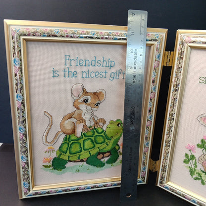 Needlepoint Finished In Frame Desk Decor Gorgeous! Turtle Rabbit Mouse Canada