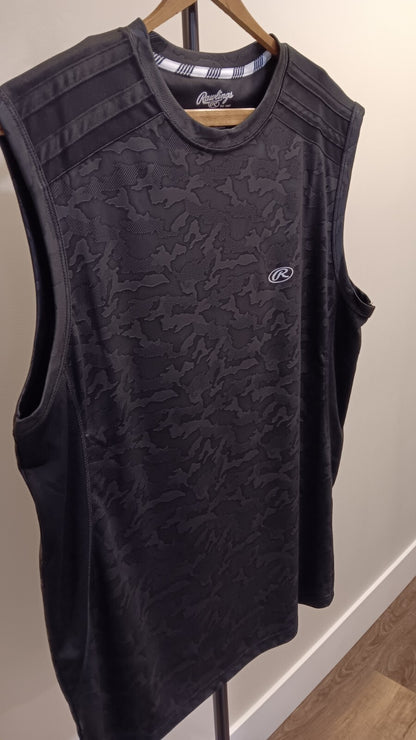 LARGE Rawlings Mens Sleeveless Shirt Gym, Running 100% Polyester Black Gray BD