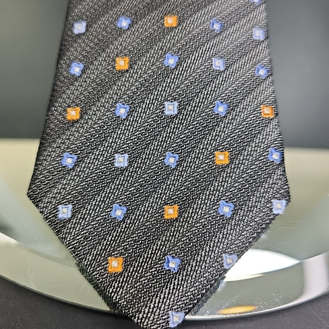 Serica Made in Italy Silk Tie Grey Box Cross Stripe Pattern Formal Career