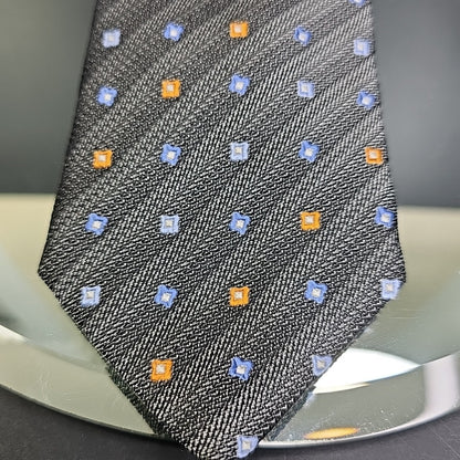 Serica Made in Italy Silk Tie Grey Box Cross Stripe Pattern Formal Career