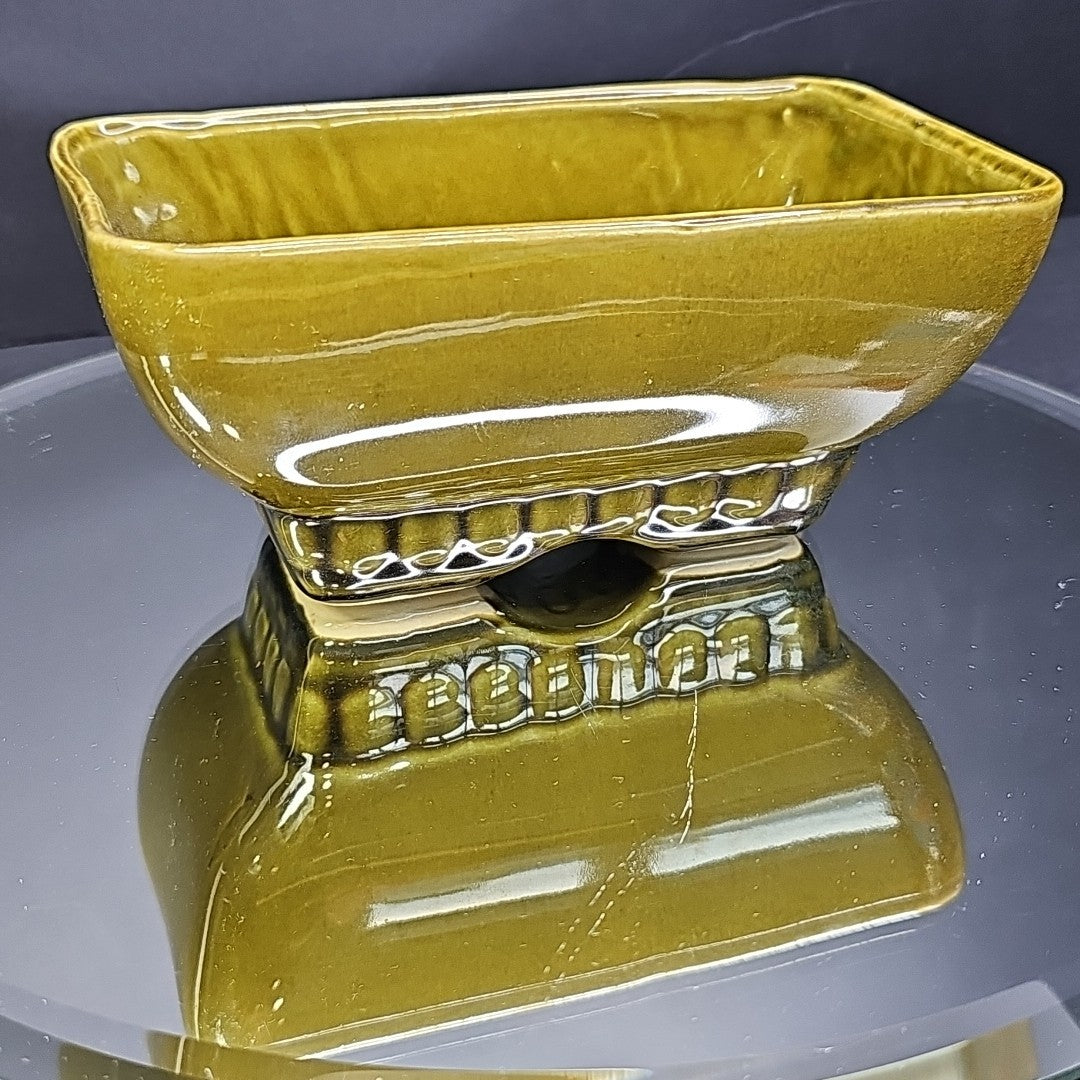 Vintage 404 6 USA Avocado Olive Green Rectangle Footed Pottery Planter