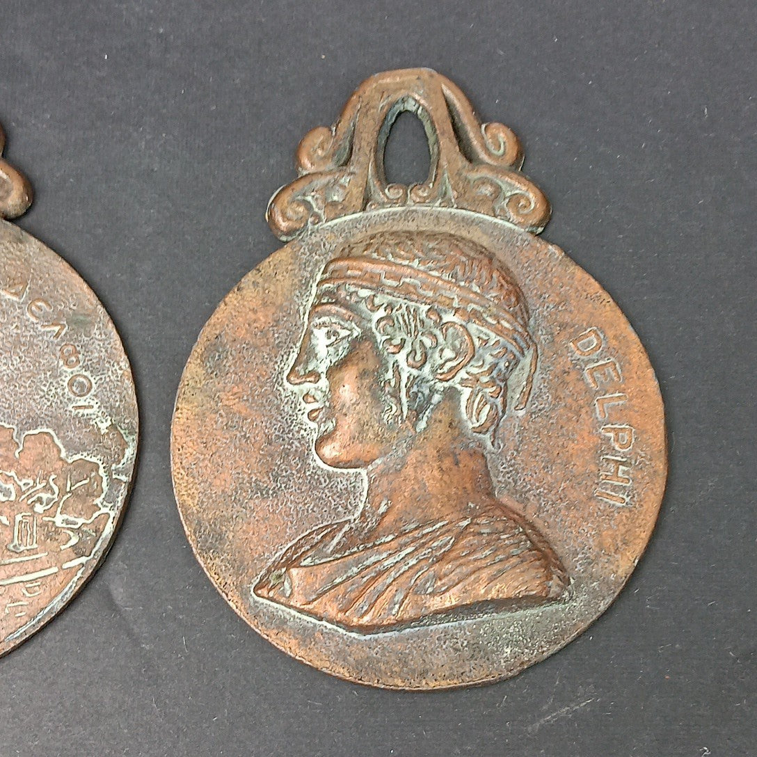 2 Vintage 1947 Metal Art Delphi Paper Letter Clip Holder Greece Read